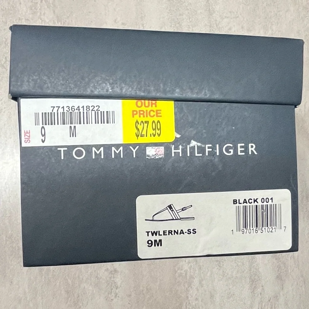 Tommy Hilfiger Black and Tan Sandals Toe Tong Buckle Gold Hardware size 9 - Picture 7 of 8